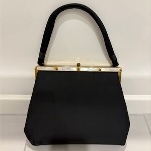 Vintage 1950s Satin Hand Purse with Pearl Accent Trim